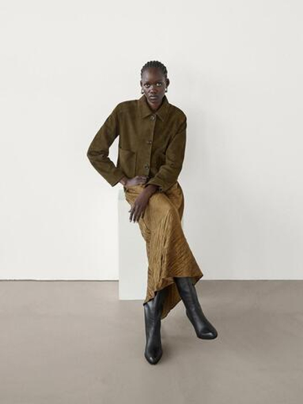 Massimo Dutti Плиссированная юбка из жатой ткани, коричневый