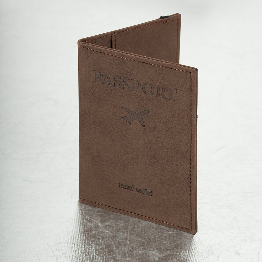 Обложка для паспорта с карманами и резинкой мягкая экокожа "PASSPORT" коричневая BRAUBERG (3 штуки в упаковке)