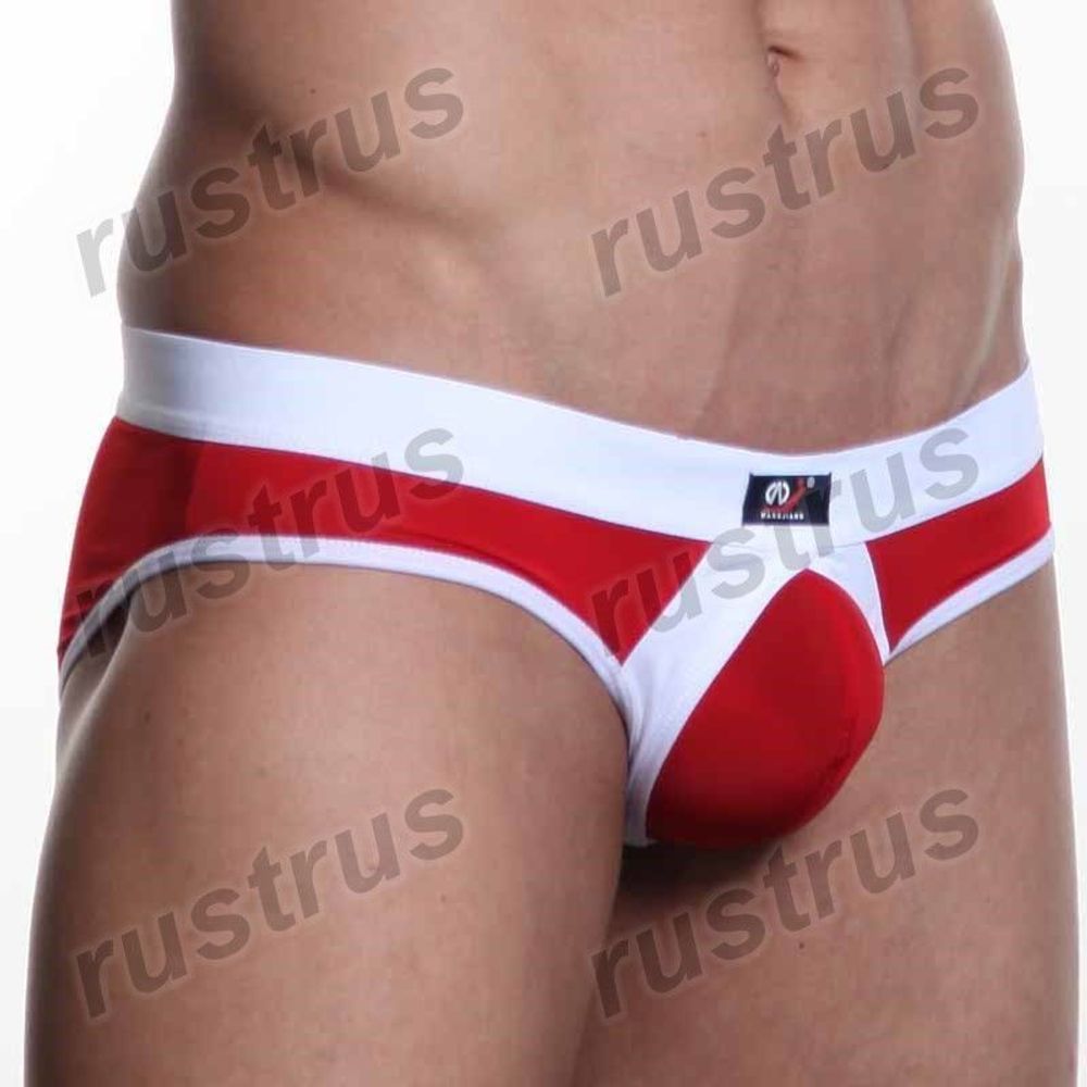 Мужские трусы брифы красные с белой резинкой WANGJIANG WG00033