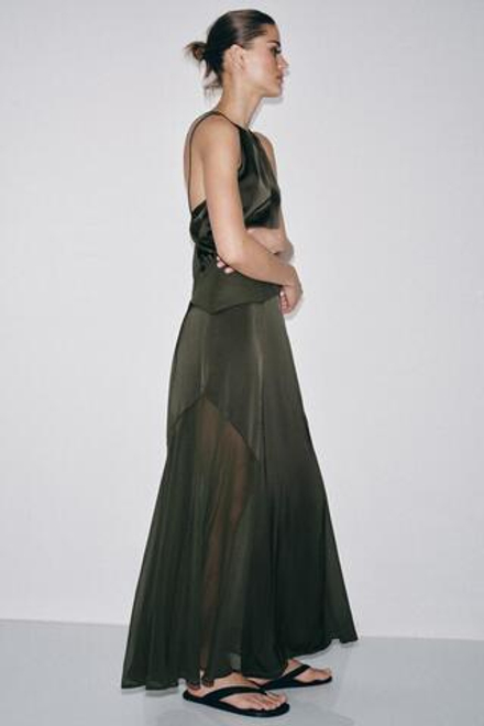 ZARA ДЛИННОЕ ПЛАТЬЕ ХАЛТЕР, ХАКИ
