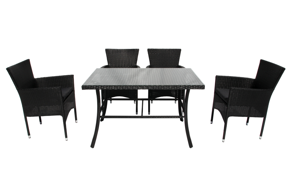 Набор мебели Garden Story Аскер 5 уп.(4 Стул Garden Storyа Аскер с под.+стол 120см, каркас черн, ротанг черн.)