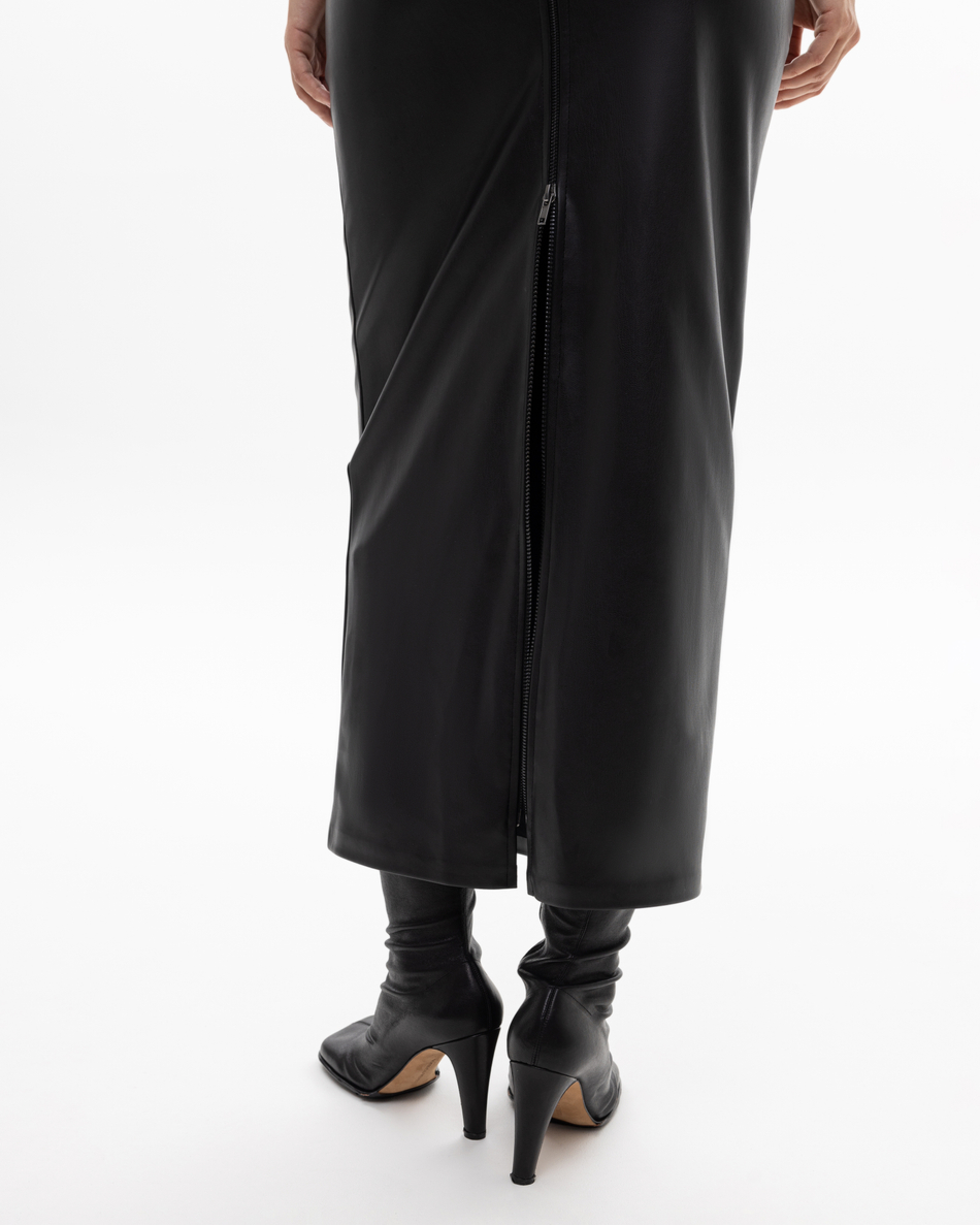 V-LEATHER MAXI DRESS