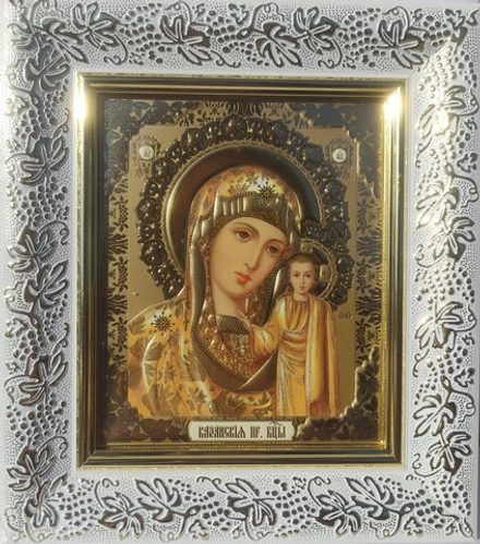 Икона 25х22 Казанская ПБ, белый багет в асс. (15х18) (Паняв)