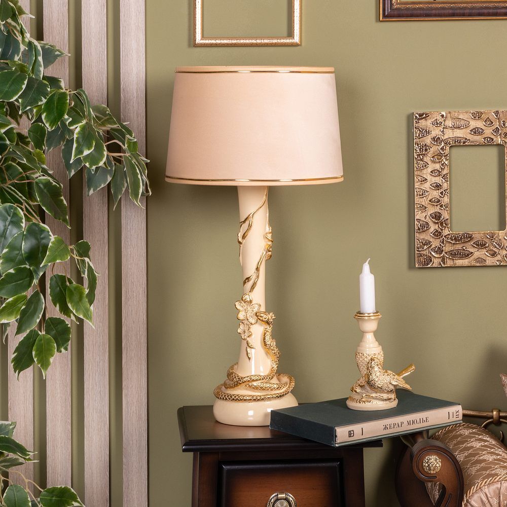 Настольная лампа Змея Катари Айвори с абажуром Тюссо Конфети Айвори