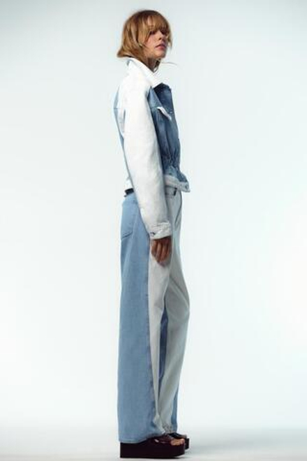 ZARA КОМБИНИРОВАННАЯ ДЖИНСОВАЯ КУРТКА Z1975, ВЫЦВЕТШИЙ СИНИЙ