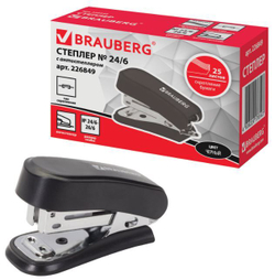 Степлер №24/6, 26/6 МИНИ BRAUBERG "Standard", до 25 листов, с антистеплером, черный, 226849