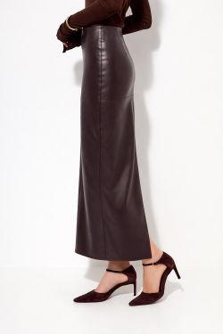 Юбка карандаш из экокожи шоколадного цвета