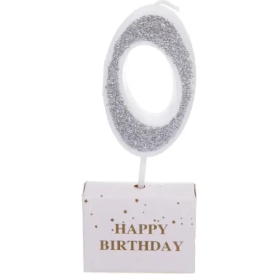 Свеча для торта Цифра Иллюзия «0» 9.5 см, серебро