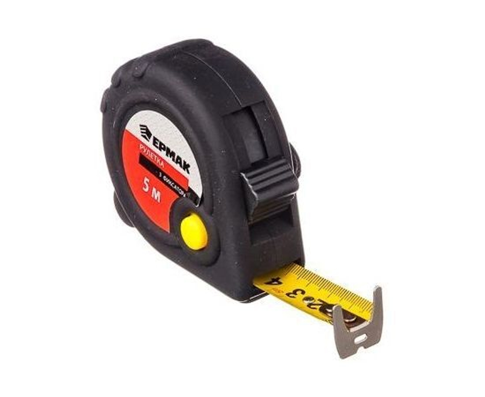 Рулетка строительная Инструмент для строительства и ремонта Лента измерительная Товары для дома 5 м 3 фиксатора Черная ЕРМАК 658-145