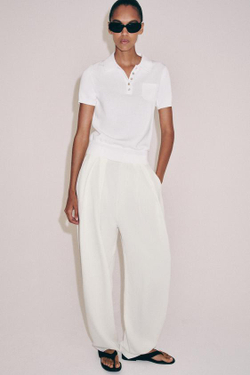ZARA ТРИКОТАЖНОЕ ПОЛО С КОРОТКИМИ РУКАВАМИ, БЕЛЫЙ
