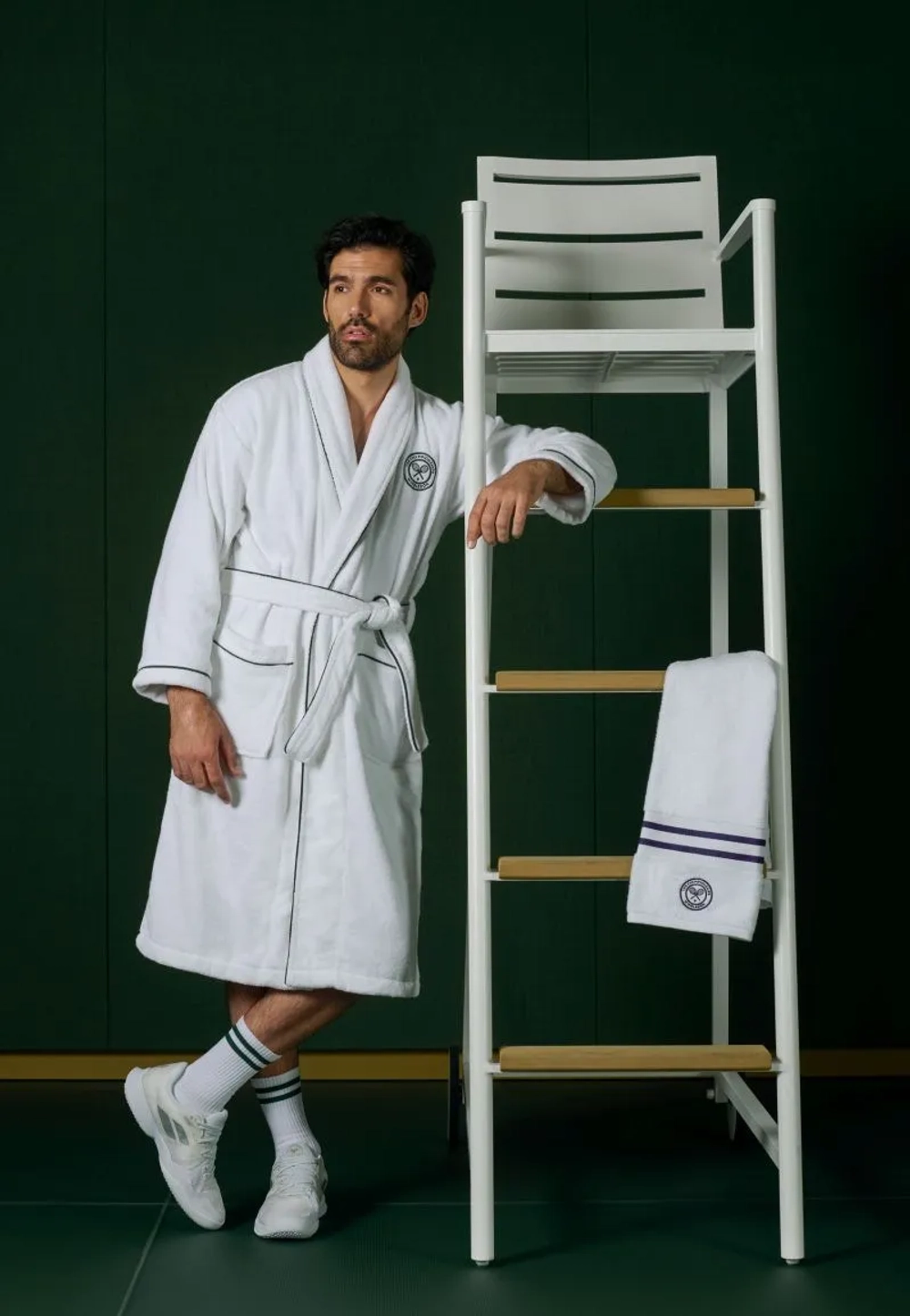 Теннисное полотенце Wimbledon Cotton Terry Baseline Robe - white/green