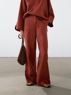 Massimo Dutti Струящиеся брюки из 100% льна, темно-розовый