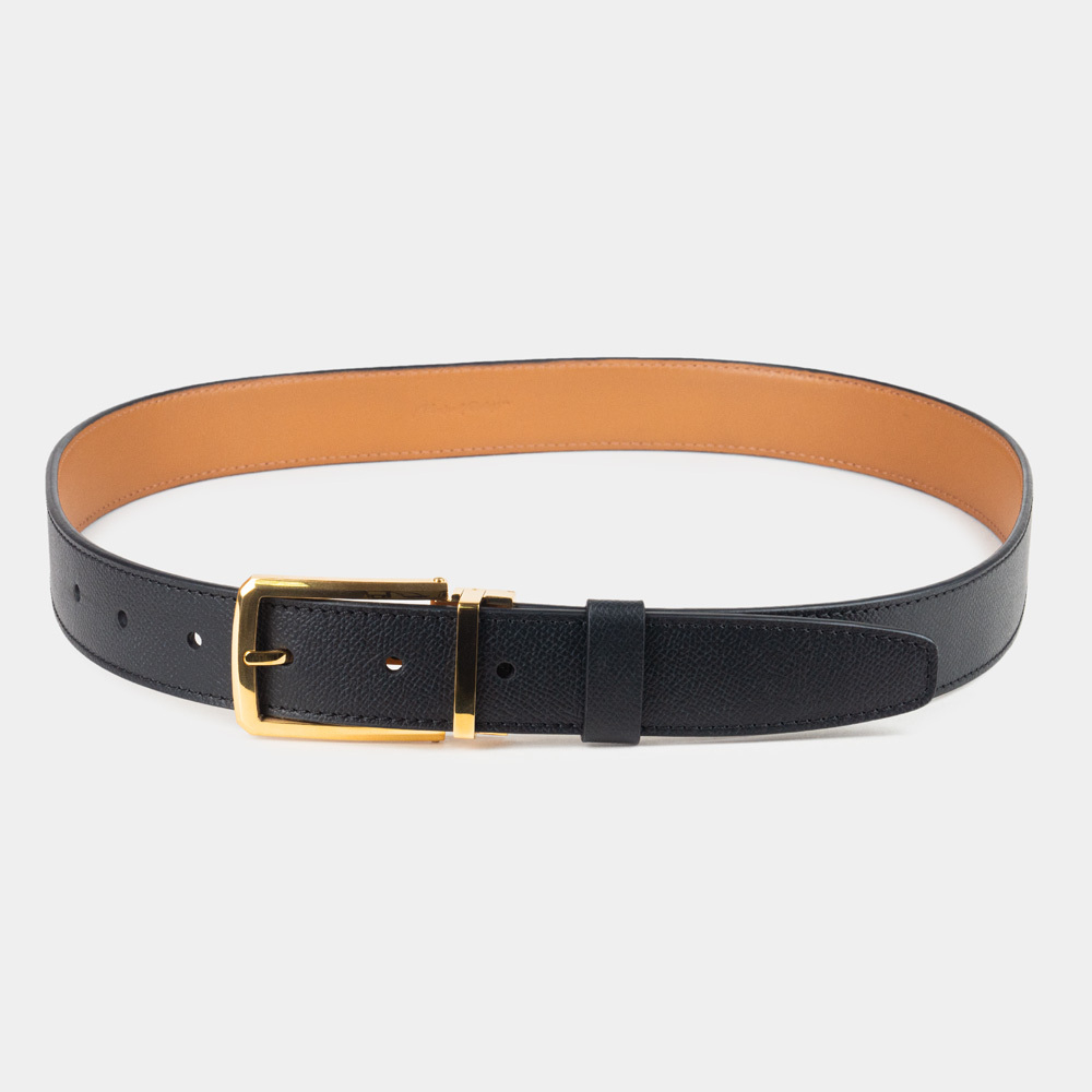 Ремень кожаный мужской из натуральной кожи сафьяно 35 мм, чёрный