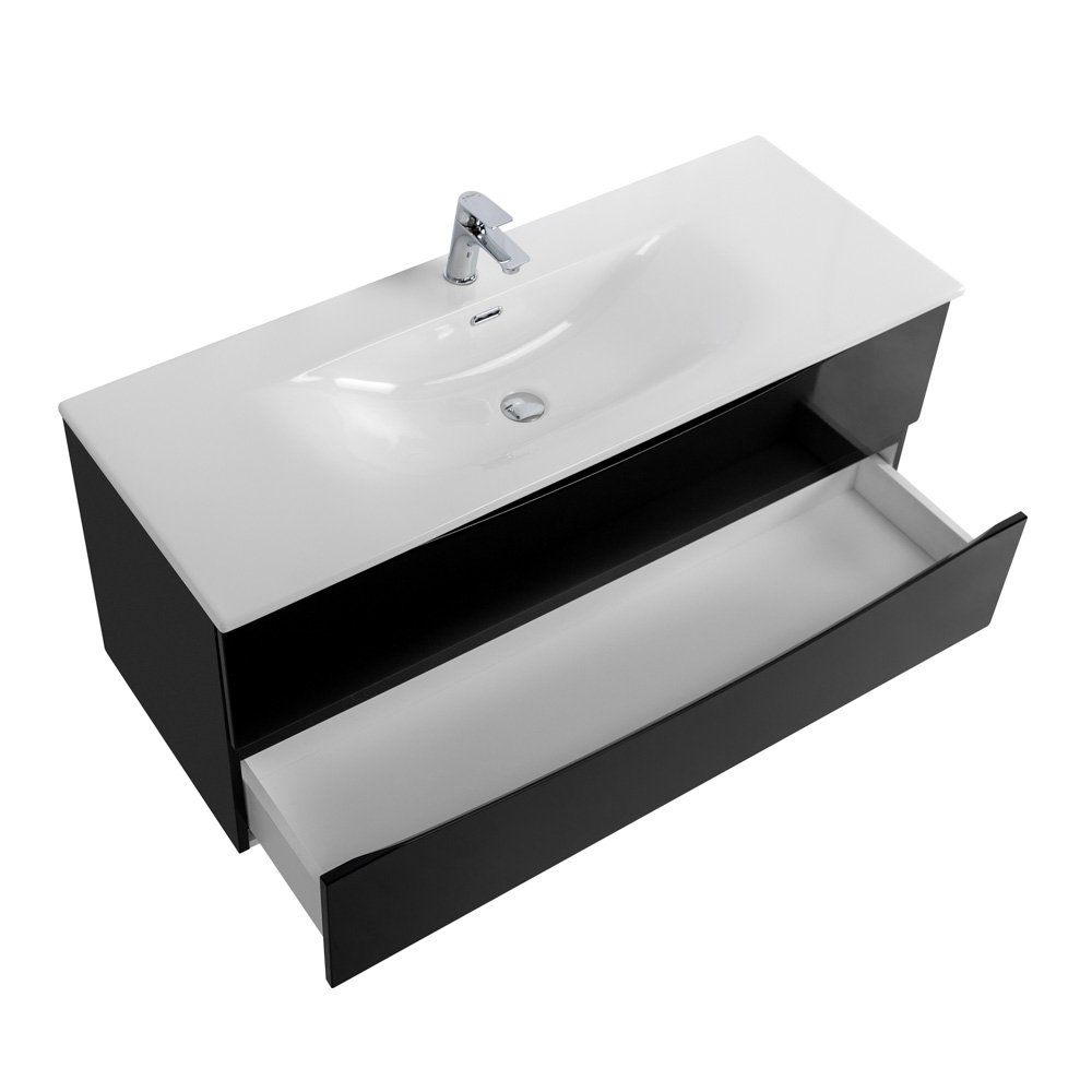 Тумба с раковиной подвесная BelBagno MARINO-CER-N-1200-2C-SO-NL-P Nero Lucido, раковина белая BB-8099-120