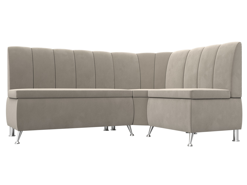 Диван кухонный угловой Кантри правый угол, Бежевый, Микровельвет, 29446