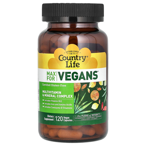 Country Life, Max for Vegans, комплекс мультивитаминов и минералов, 120 веганских капсул
