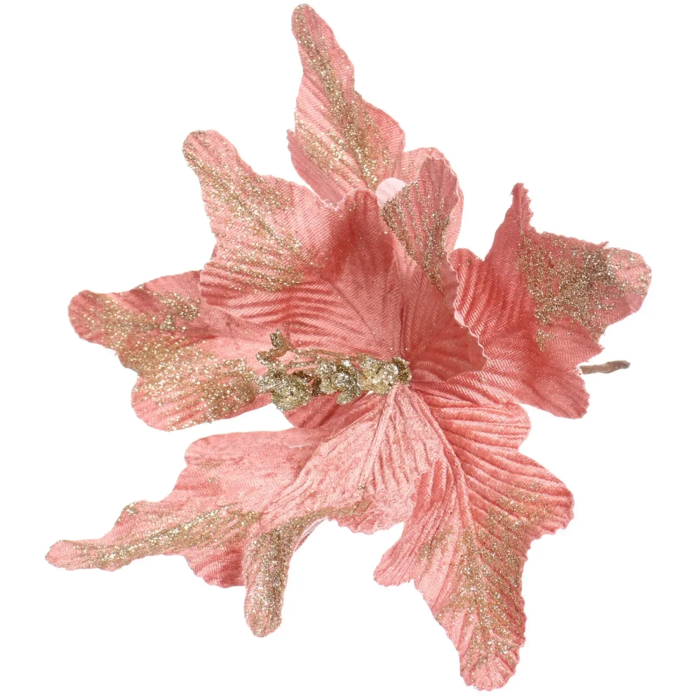 Украшение новогоднее «Пуансеттия - Нежность» 25 см, Розовое золото