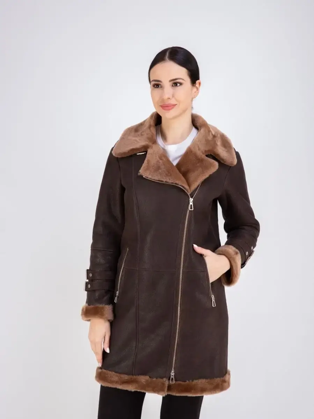 Дубленка натуральная авиатор длинная Турция