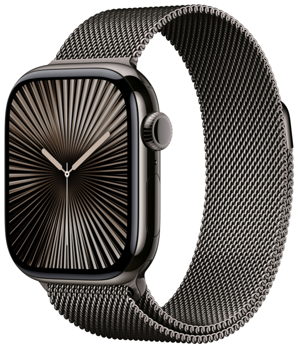 Apple Watch Series 10, 42 мм, корпус из титана цвета сланцевый титан, спортивный ремешок цвета «миланская петля» сланцевый