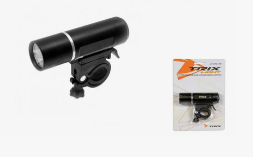 Фара TRIX передняя, 1 суперъяркий диод 3W, 2 режима, крепеж на руль, батарейки в комплекте, алюминий (20/100)