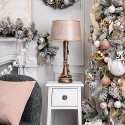 Настольная лампа Змея Катари Бронза с абажуром Тюссо Игуана Беж