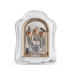 Св. Троица, икона арочная, белое муранское стекло 103х147