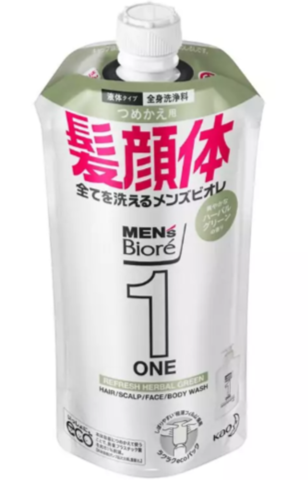 Гель для тела мужской с ароматом трав 340 мл KAO Men's Biore ONE All-In-One Body Cleanser Herbal Green (мягкая упаковка)