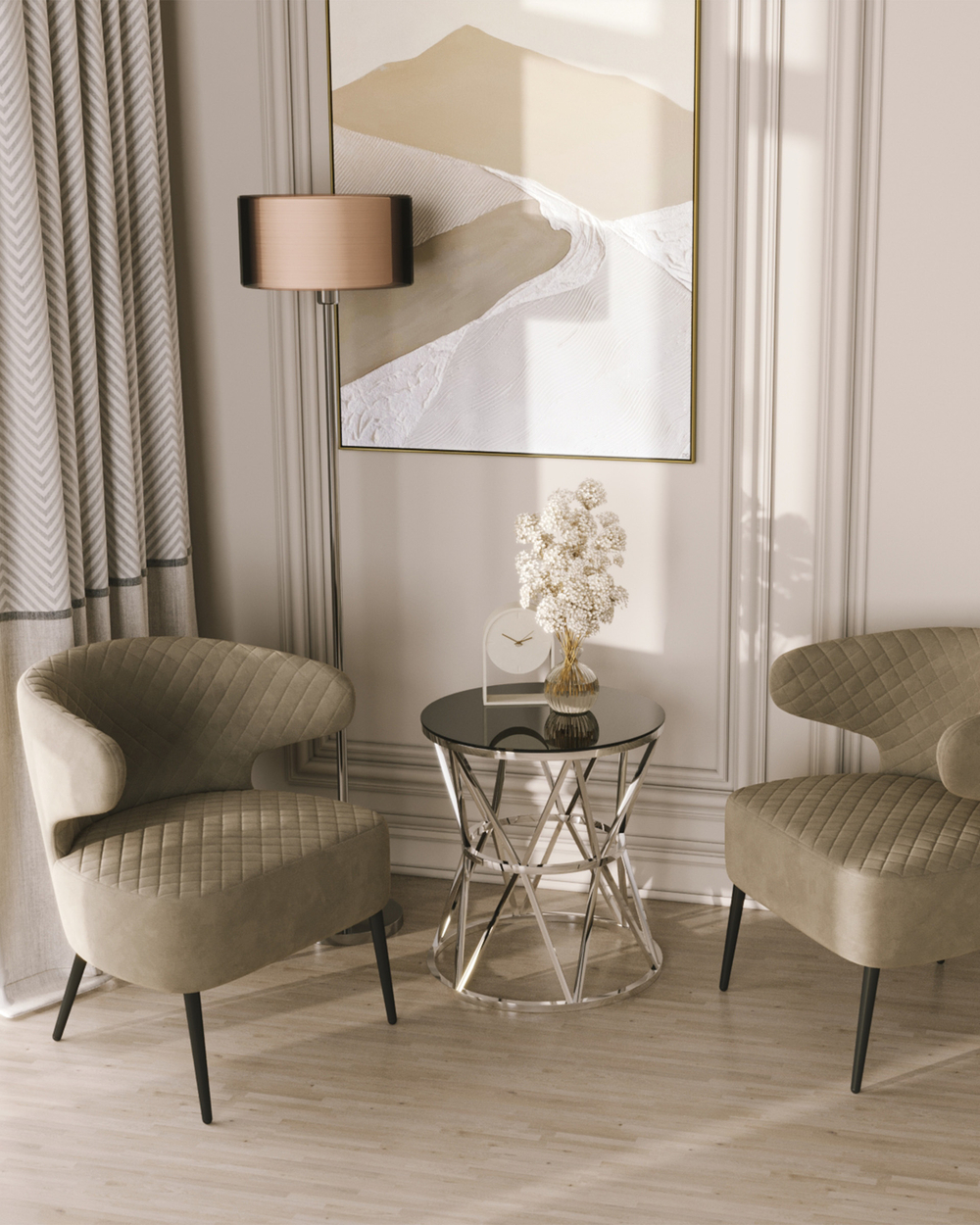 Журнальный стол 50*50 ВИВА серебро стекло черное