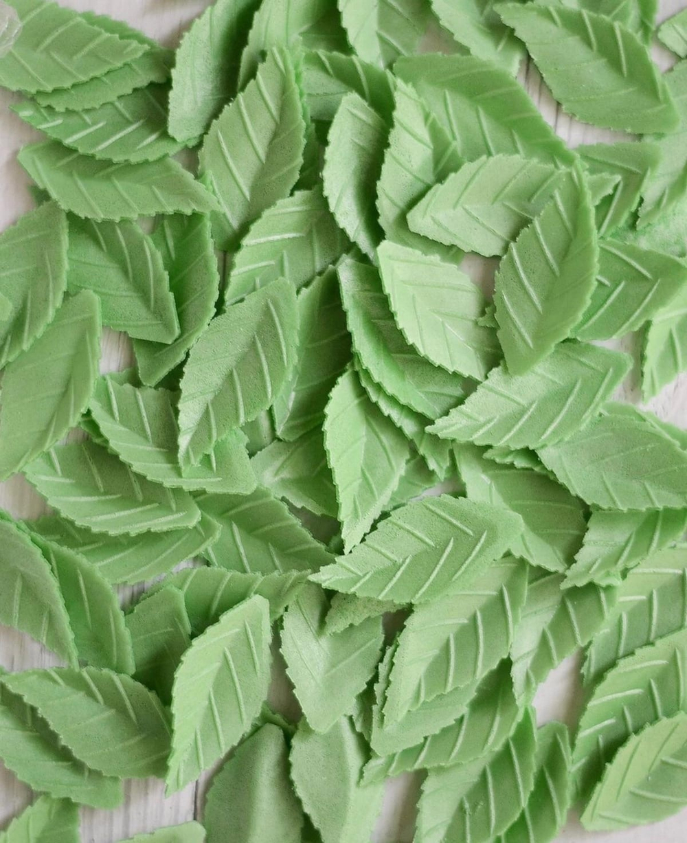 Вафельный декор "Лист розы зелёный" 10шт