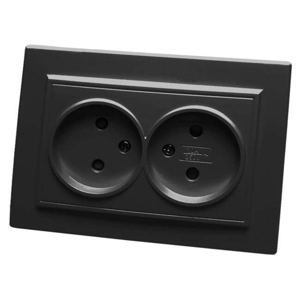 Розетка 2-местная б/з. 250В. 10А. серия Эрна. PST10-9013-03. черный