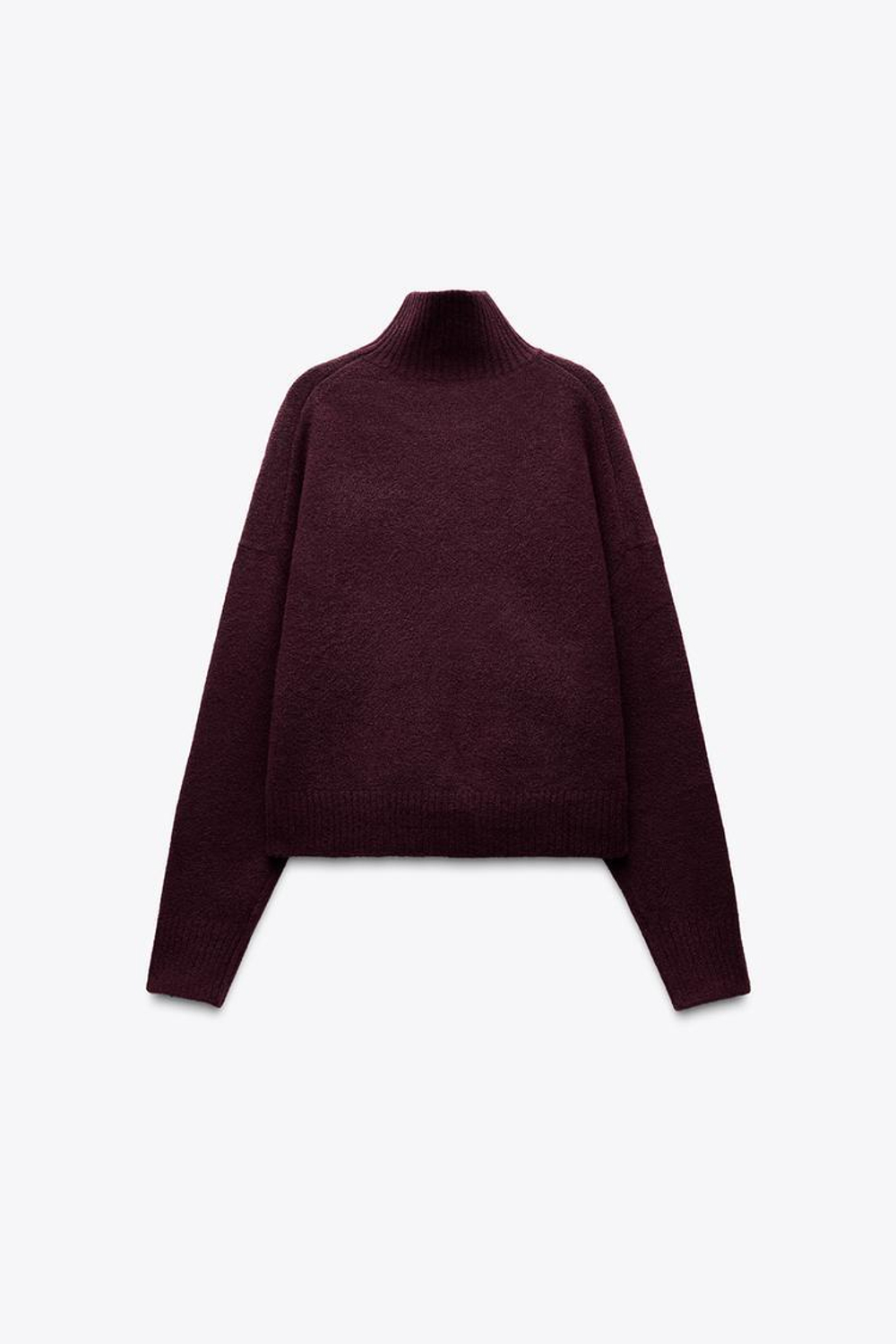 ZARA МЯГКИЙ ВЯЗАНЫЙ СВИТЕР С ВЫСОКИМ ВОРОТНИКОМ, БУРГУНДИ