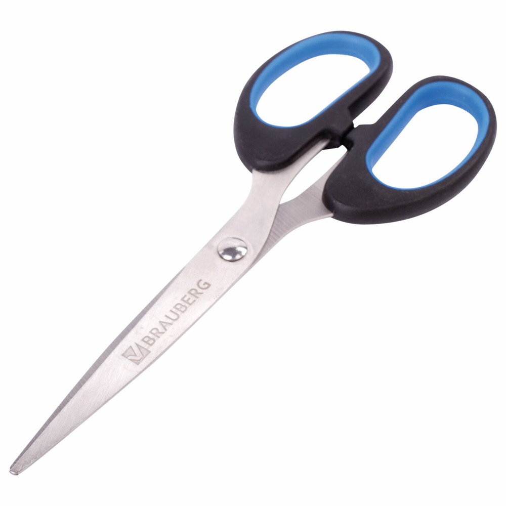 Ножницы BRAUBERG "Classic+" 160 мм черно-синие классической формы резиновые вставки (6 штук в упаковке)