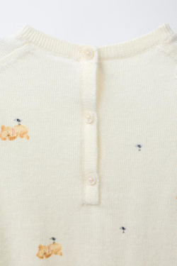 ZARA ДЛИННЫЙ КОМБИНЕЗОН С МИШКАМИ ИЗ 100% ШЕРСТИ МЕРИНОСА, СЛОНОВАЯ КОСТЬ