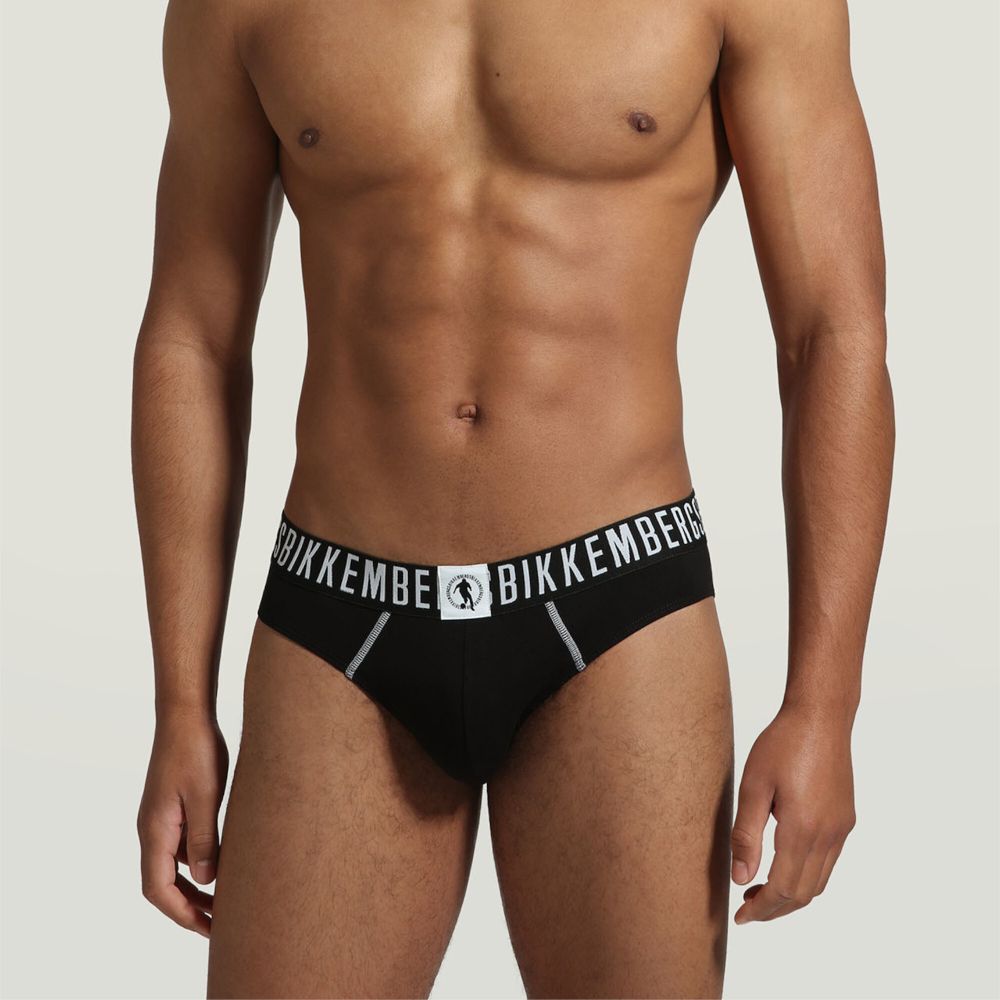 Мужские трусы брифы черные набор 2 в 1 Bikkembergs FASHION PUPINO BKK1USP06BI