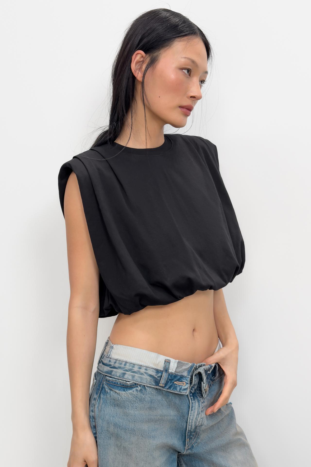 ZARA ТОП-БАЛЛОН С ПОДПЛЕЧНИКАМИ, ЧЕРНЫЙ