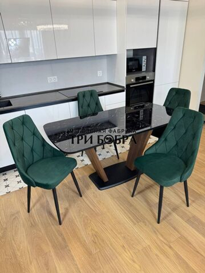 Кухонный раскладной стол "Прадо" черный мрамор и 4 стула Лондон