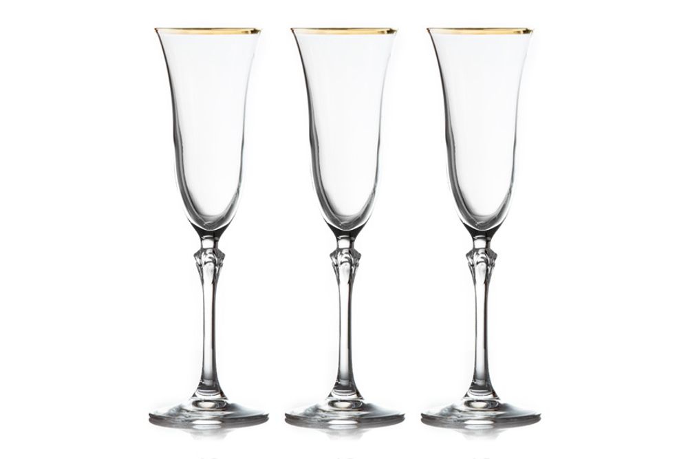 Набор из 6-ти хрустальных бокалов для шампанского Золото LR-036, 150 мл, прозрачный/золотистый
