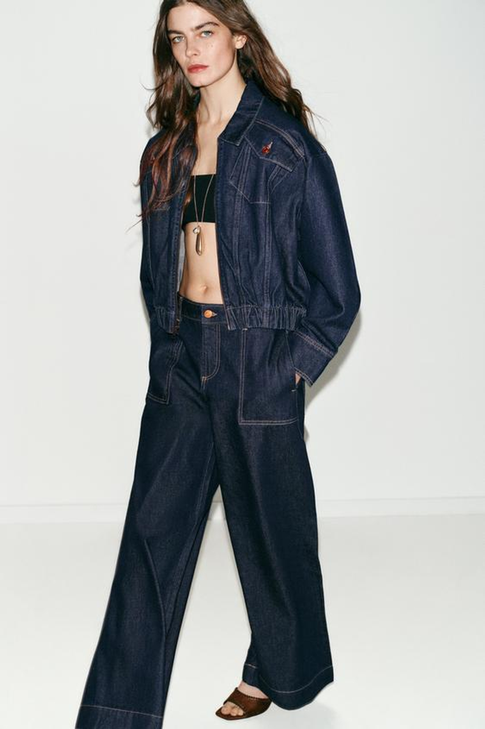 ZARA ДЖИНСЫ Z1975 WIDE LEG СО СРЕДНЕЙ ПОСАДКОЙ, СИНИЙ