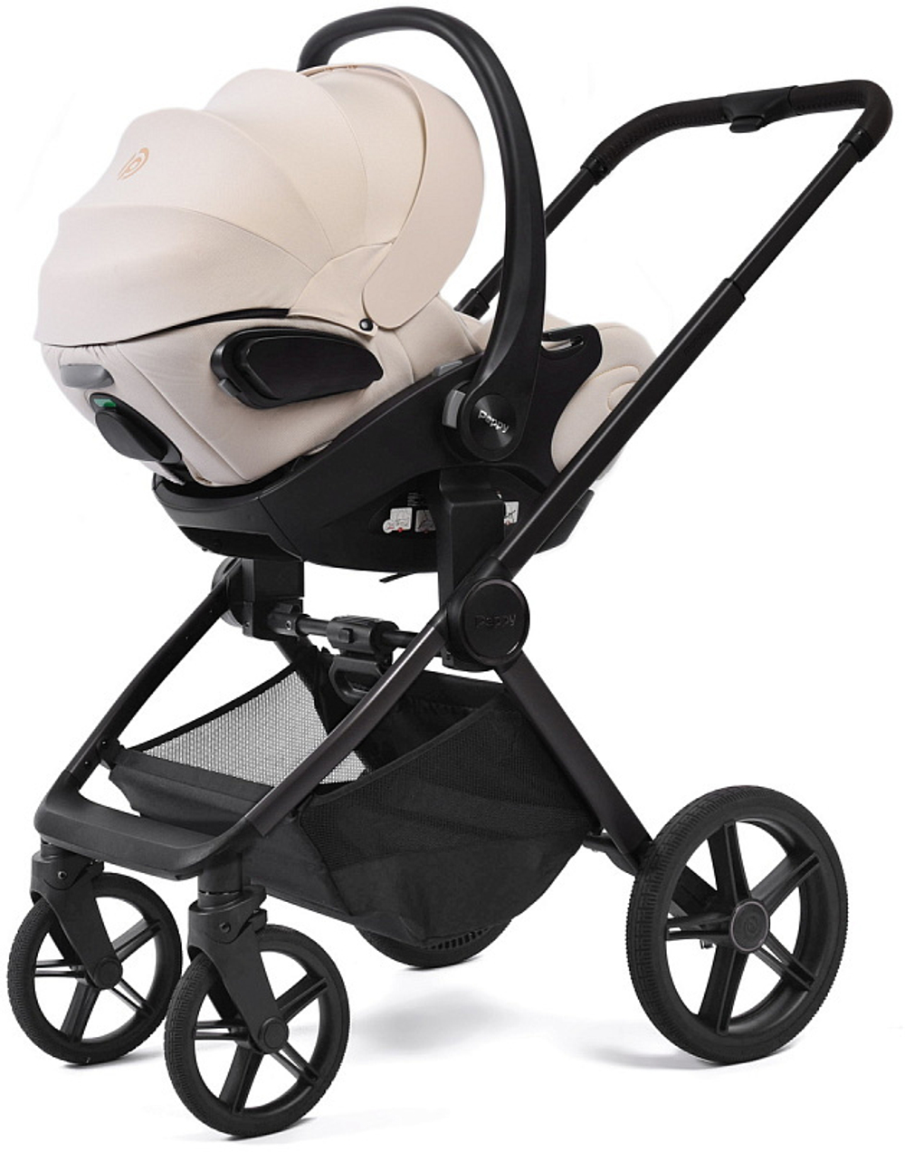Детская коляска Peppy Monaco 3 в 1 с автокреслом Verona Beige Black (черный), рама черная матовая
