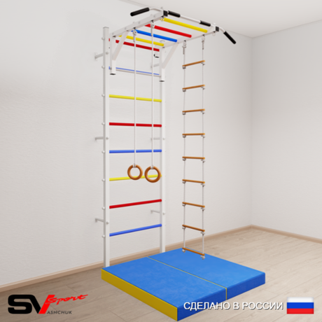 Шведская стенка Sv Sport 5374 (Турник рукоход/Кольца/Лестница/Мат 1м)
