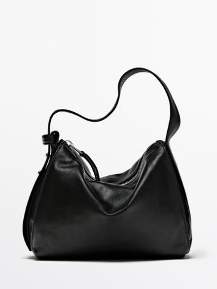 Massimo Dutti Сумка через плечо из кожи наппа, черный