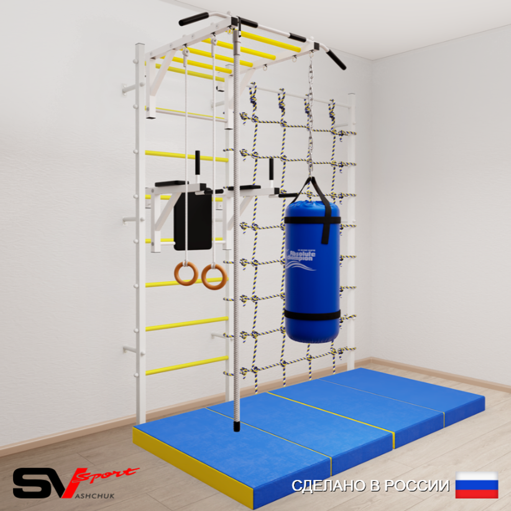 Шведская стенка Sv Sport усиленная 64460 (Турник рукоход/Брусья/Канат/Кольца/Цепь/Мешок 22кг/Мат 2м/Канатный лаз)