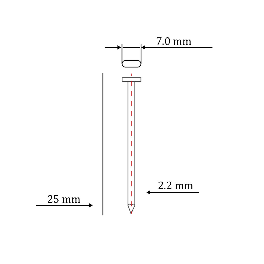 Гвоздь по бетону тип ST для пневмо пистолета HYBEST (25 мм, тип 13ga, 1000 шт/уп)