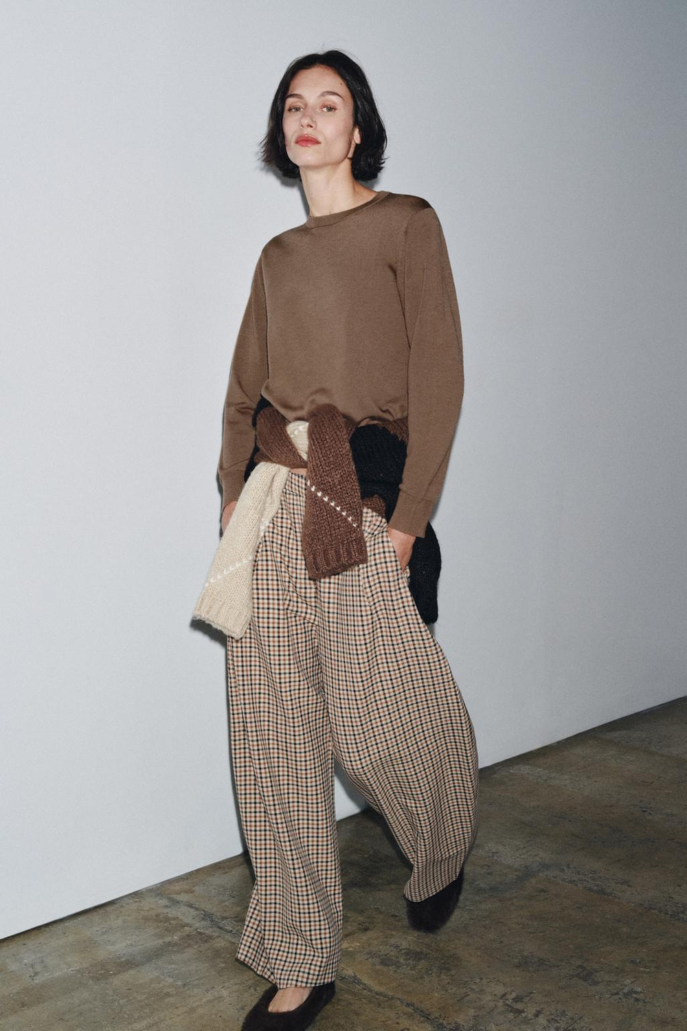 ZARA ДЖЕМПЕР ИЗ 100% ШЕРСТИ ГЛАДКОЙ ВЯЗКИ, СВЕТЛО-КОРИЧНЕВЫЙ