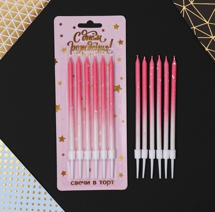 Свечи для торта с блестками, розовый, 6 шт., 13×0.4 см