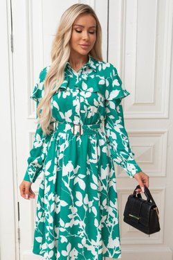 Платье зеленое с белыми листьями