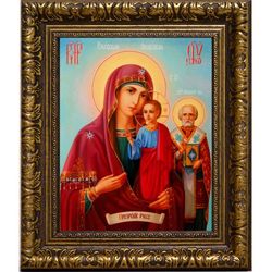 Оковецкая (Ржевская) икона Божьей Матери на льняном холсте.