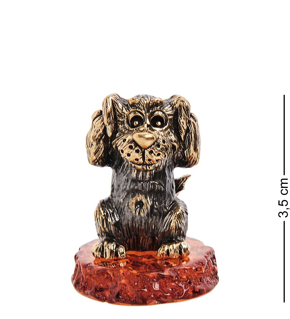 Народные промыслы AM-3177 Фигурка «Собака не слышу» (латунь, янтарь)