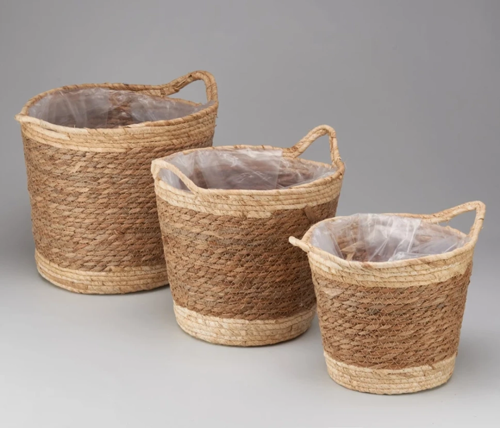 Корзина 32х30 см Набор 3шт Рогоз с ручкой (Натуральный)