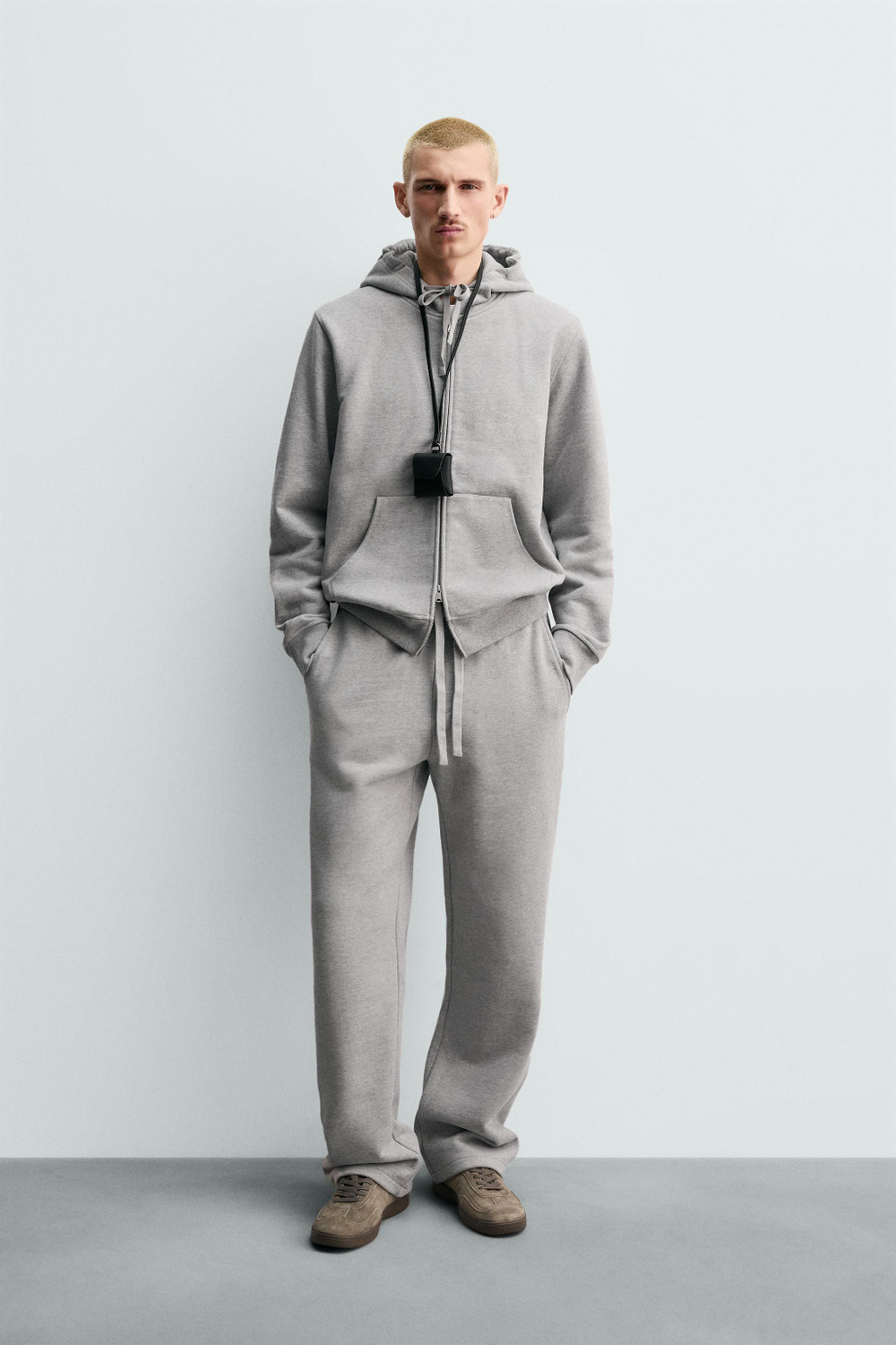 ZARA ТОЛСТОВКА НА МОЛНИИ С КАПЮШОНОМ HEAVYWEIGHT ORIGINS,СЕРЫЙ МЕЛАНЖ